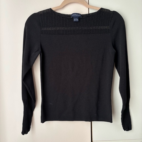 Ann Taylor Tops - Ann Taylor Black Knit Sweater Pointelle Detail Size S